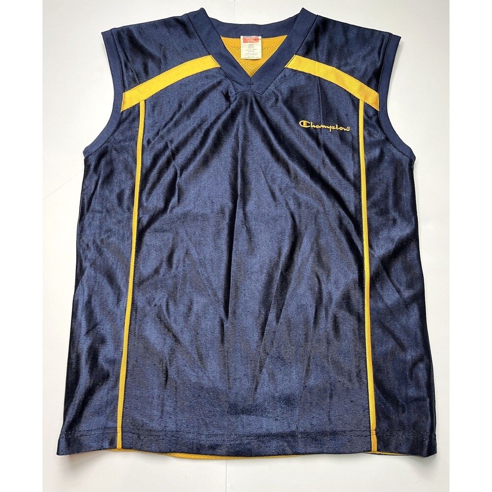 VTG 90s Champion Reversible Basketball Jersey Youth L 14/16 Navy Gold Blokecore